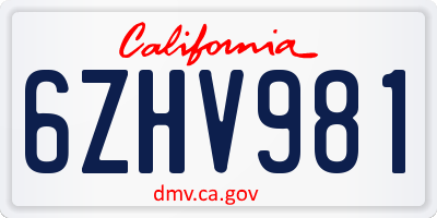 CA license plate 6ZHV981
