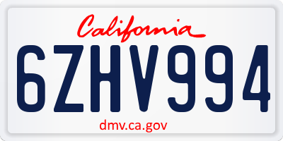 CA license plate 6ZHV994