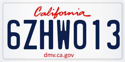 CA license plate 6ZHW013