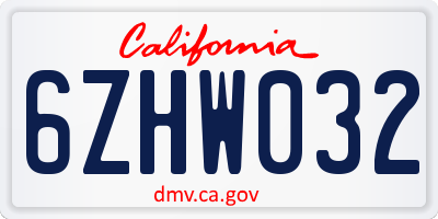 CA license plate 6ZHW032