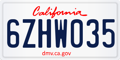 CA license plate 6ZHW035