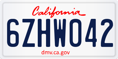 CA license plate 6ZHW042