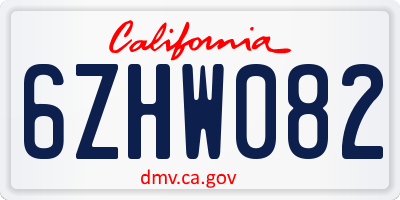 CA license plate 6ZHW082