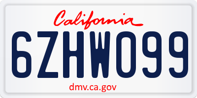 CA license plate 6ZHW099