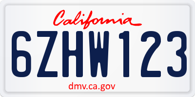 CA license plate 6ZHW123
