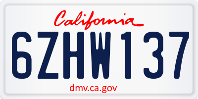 CA license plate 6ZHW137