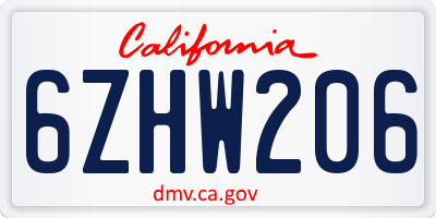 CA license plate 6ZHW206