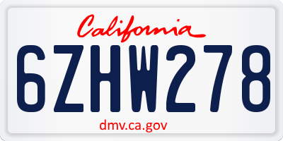 CA license plate 6ZHW278
