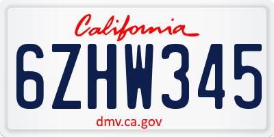 CA license plate 6ZHW345