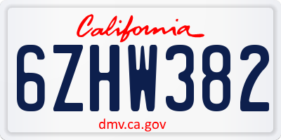 CA license plate 6ZHW382