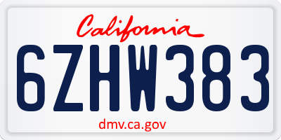 CA license plate 6ZHW383