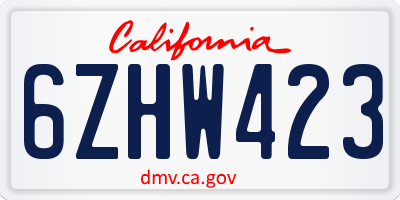 CA license plate 6ZHW423