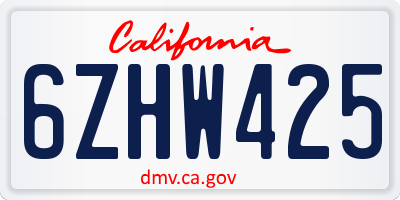 CA license plate 6ZHW425