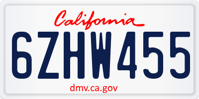 CA license plate 6ZHW455