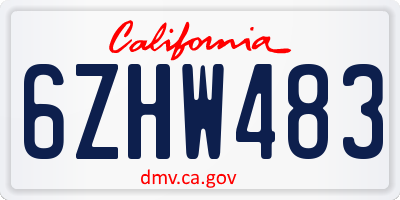 CA license plate 6ZHW483