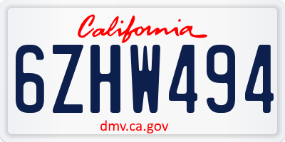 CA license plate 6ZHW494