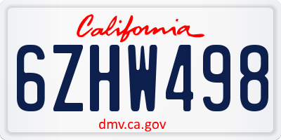 CA license plate 6ZHW498