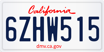 CA license plate 6ZHW515