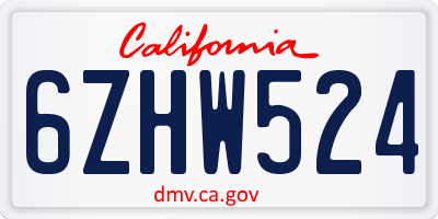 CA license plate 6ZHW524
