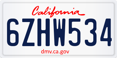 CA license plate 6ZHW534