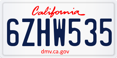 CA license plate 6ZHW535