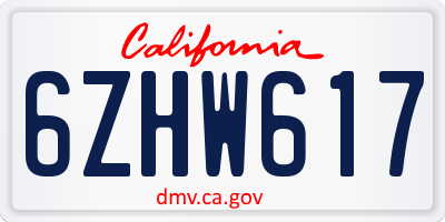 CA license plate 6ZHW617