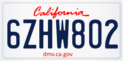 CA license plate 6ZHW802