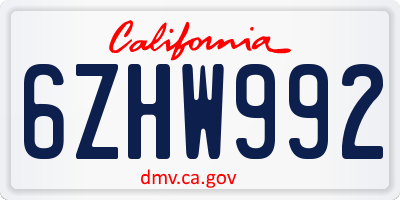 CA license plate 6ZHW992