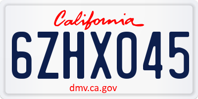 CA license plate 6ZHX045