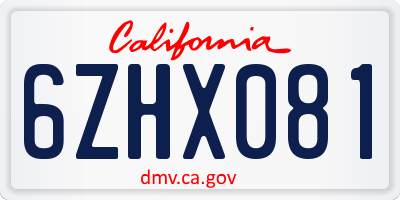 CA license plate 6ZHX081