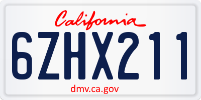 CA license plate 6ZHX211