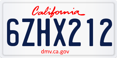 CA license plate 6ZHX212