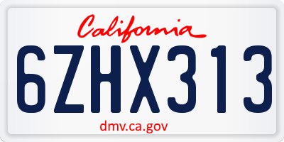 CA license plate 6ZHX313