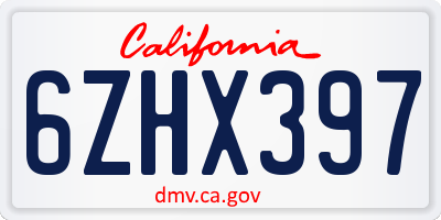 CA license plate 6ZHX397