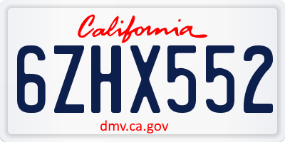 CA license plate 6ZHX552