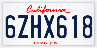CA license plate 6ZHX618