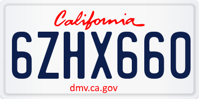 CA license plate 6ZHX660