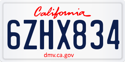 CA license plate 6ZHX834