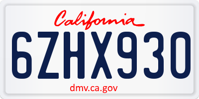 CA license plate 6ZHX930