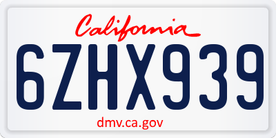 CA license plate 6ZHX939