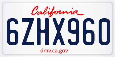 CA license plate 6ZHX960