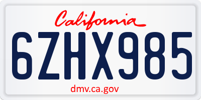 CA license plate 6ZHX985