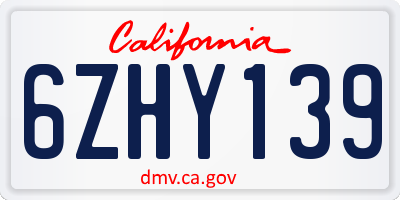 CA license plate 6ZHY139