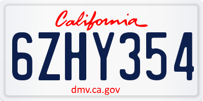 CA license plate 6ZHY354