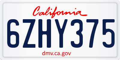 CA license plate 6ZHY375