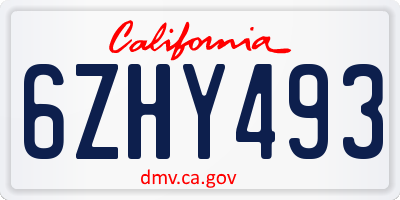 CA license plate 6ZHY493