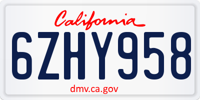 CA license plate 6ZHY958