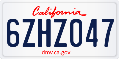 CA license plate 6ZHZ047