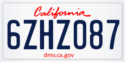 CA license plate 6ZHZ087