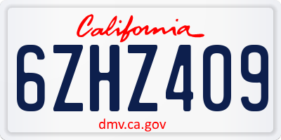 CA license plate 6ZHZ409